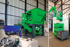  In order to separate the different input fractions from each other, various sorting processes are integrated into the overall plant. In mode A, the aluminium scrap is fed directly into the pre-shredder, the RM1350, by means of a gripper or stacker and then re-shredded by means of the HA800 hammer mill 