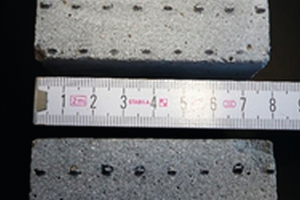  2 Cross-section of a concrete test object (above), reinforcement mesh (middle) and test object programme (below); after [10] 