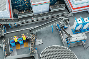  The plastic waste is transported via conveyor belts to the sorting station 