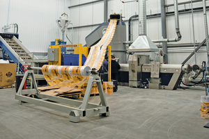  Post-commercial packaging being recycled with EREMA machine 