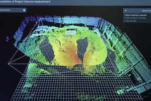  Punktwolke der Abfallhaufen in der Halle. Durch einen Oberflächenscan errechnet der LiDAR-Sensor das Bestandsvolumen sehr präzise 