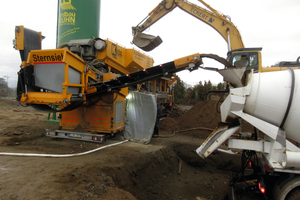  With the equipment for the production of liquid soil, a certain corresponding quantity of water is also transferred to the truck mixer in parallel 