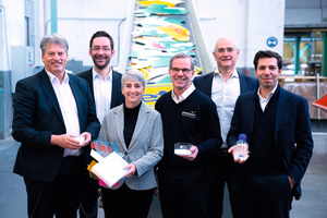  Von links: Hans-Peter Hauck, COO Röhm, Lukas Dössel, Director Circular Economy Röhm, Daniela Pfister, Kaufmännische Leitung Pekutherm, Heiko Pfister, Geschäftsführer Pekutherm, und Giovanni Sale, Corporate &amp; Business Strategy Senior Vice President MAIRE, sowie Massimo Di Amato, Circular Solutions SVP NEXTCHEM, Managing Director MyRemono 
