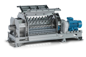  The new Mechanical Dryer T 150-300 sets standards in large-scale drying, featuring a rotating sieve basket with integrated water spray nozzles for comprehensive cleaning and rapid moisture removal 