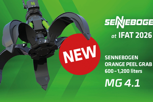  Celebrating its premiere at IFAT 2026: the new SENNEBOGEN MG 4.1 orange peel grab 